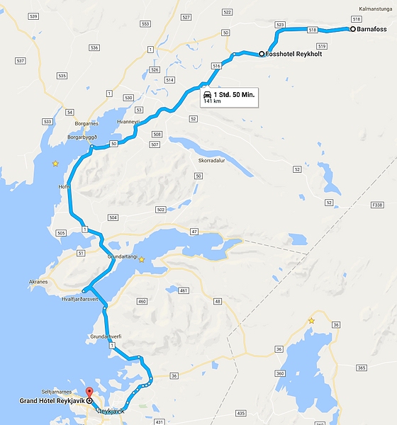 Weg Reykholt-Reykjavik